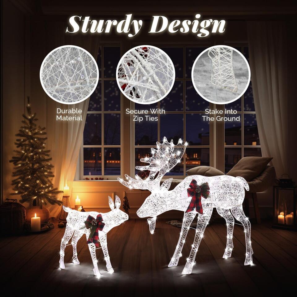 Christmas Decorations Lighted Reindeer Light-up Glitter Deer Family White Deer