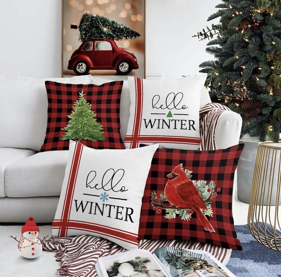 Set of 4 Christmas Holiday Throw Pillow Covers Decor 17