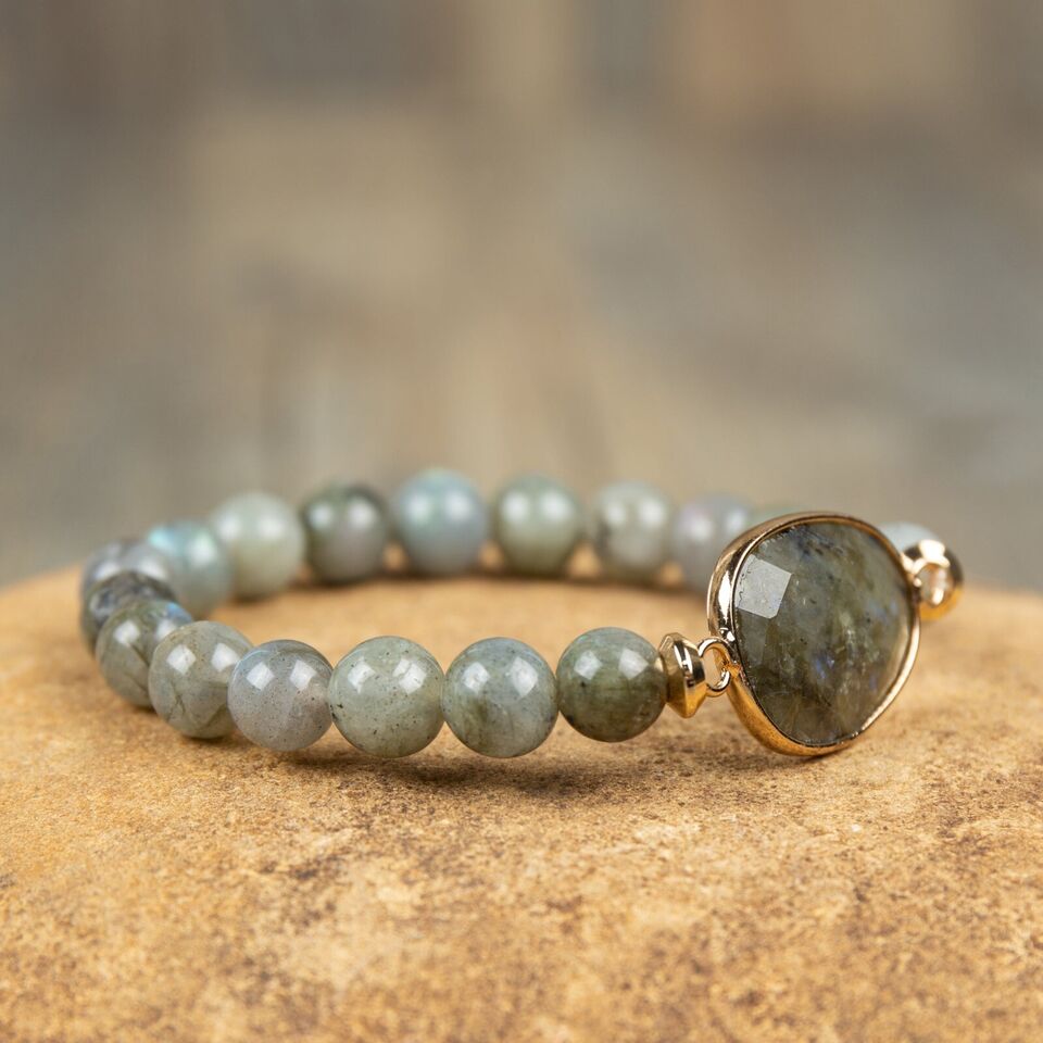 Natural Labradorite Round beads Charm Handmade Healing Reiki Women Bracelet Gift