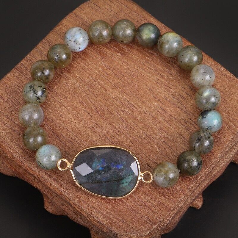 Natural Labradorite Round beads Charm Handmade Healing Reiki Women Bracelet Gift