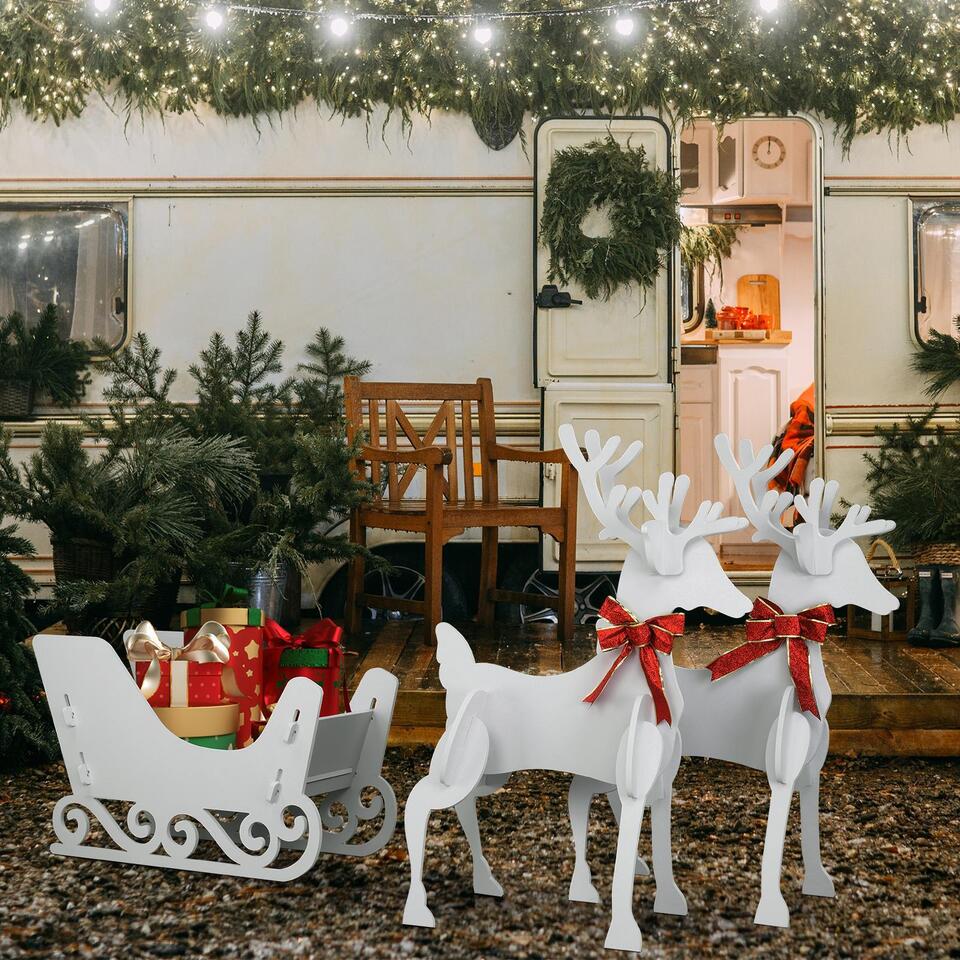 3-Piece Set Reindeer w/ Sled Outdoor Waterproof Christmas Lawn Garden Decoration