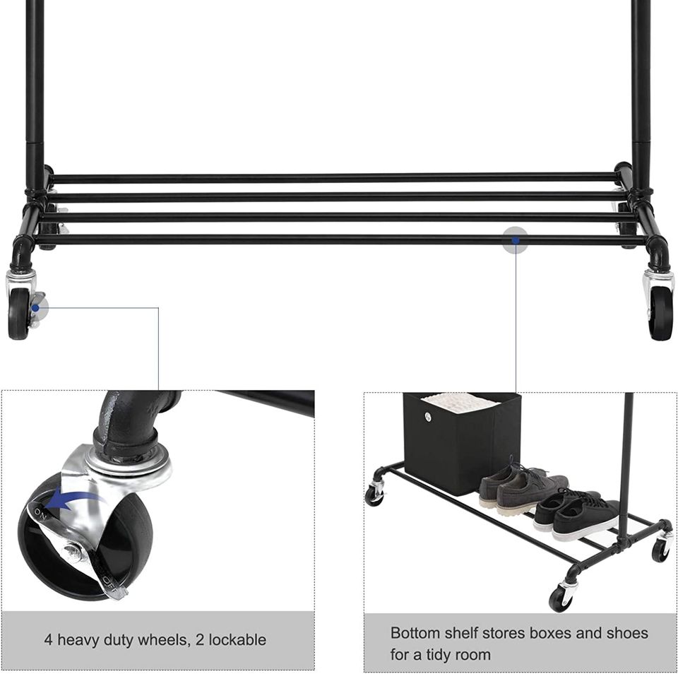 New Metal Heavy Duty Rack With Wheels To Display Clothes Garment A48 Organizer