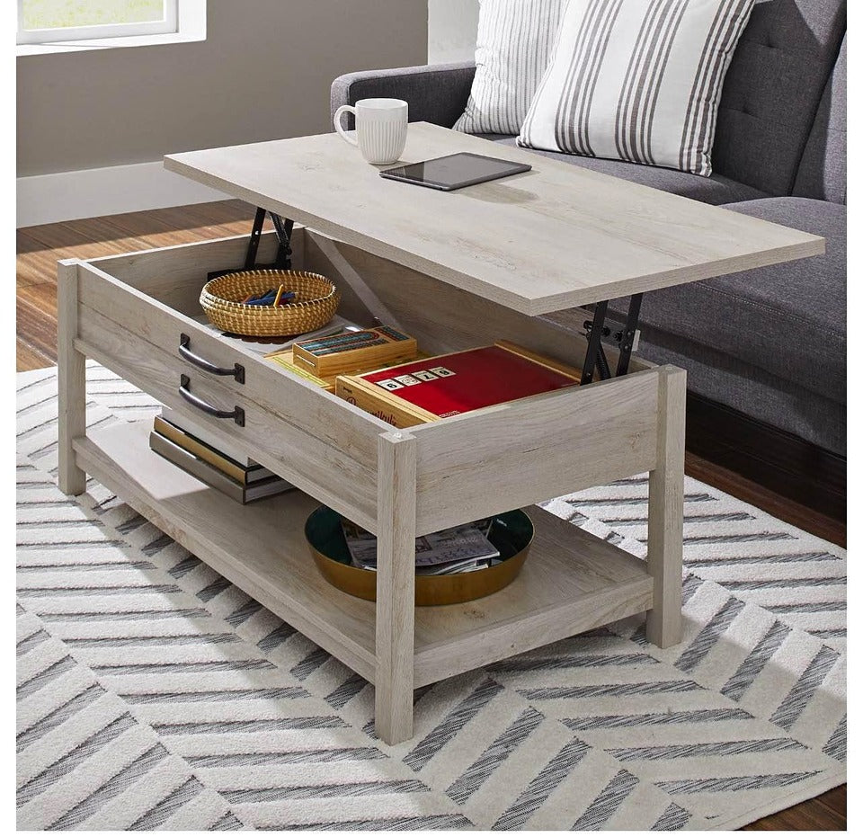 Modern Farmhouse Coffee Table Lift Top Rustic White Coffee Table