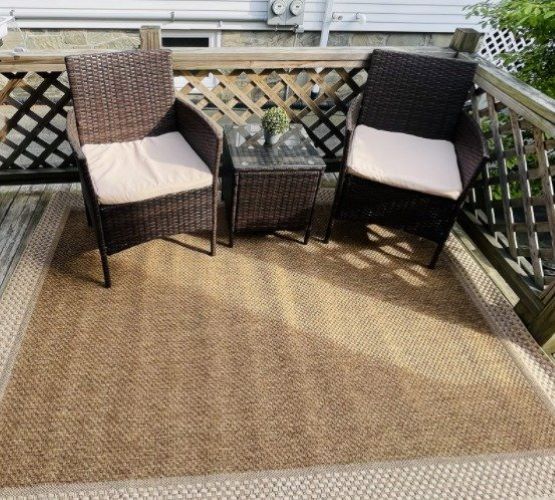 Outdoor Furniture Set Patio Porch Chairs with Storage Side Table, Rattan Cushioned Set 3-Piece