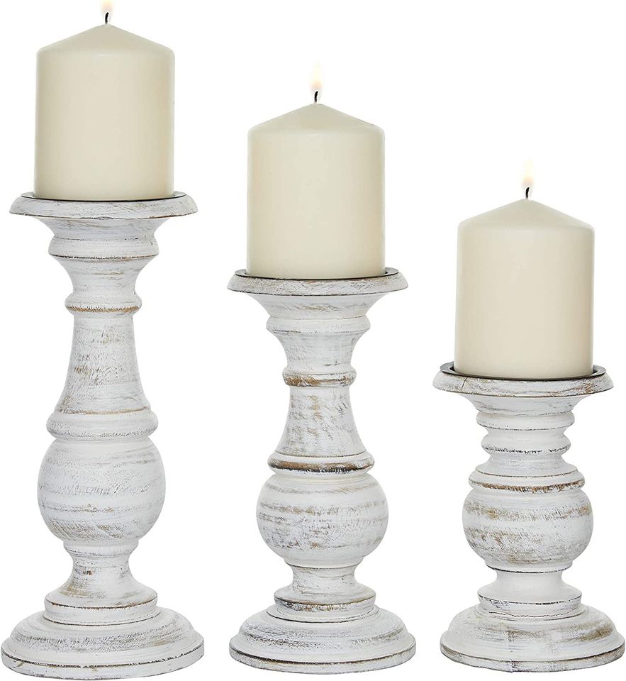 Set of 3 Traditional and Timeless Mango Wood Pillar Candle Holder