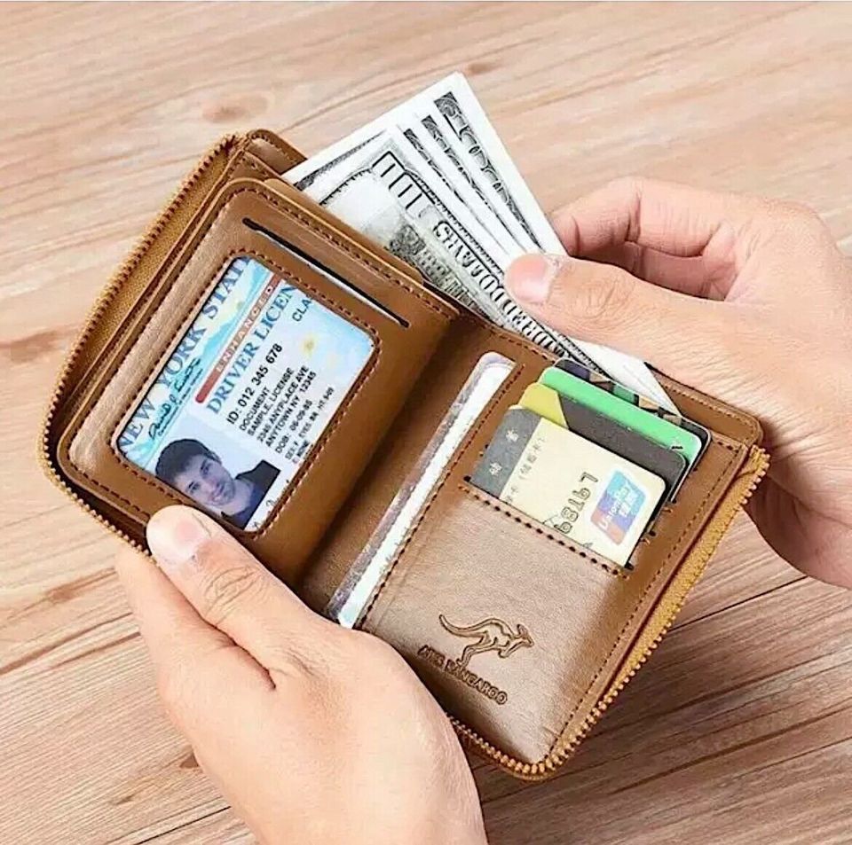 Mens RFID Blocking Leather Wallet Credit Card ID Holder Zipper Purse Waterproof(coffee)