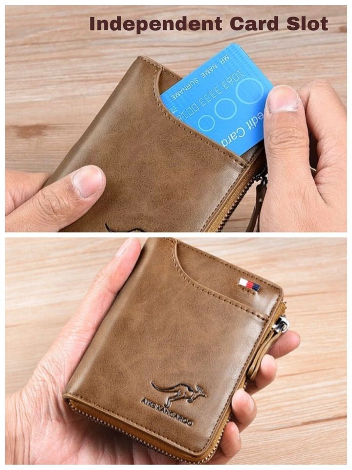 Mens RFID Blocking Leather Wallet Credit Card ID Holder Zipper Purse Waterproof(coffee)