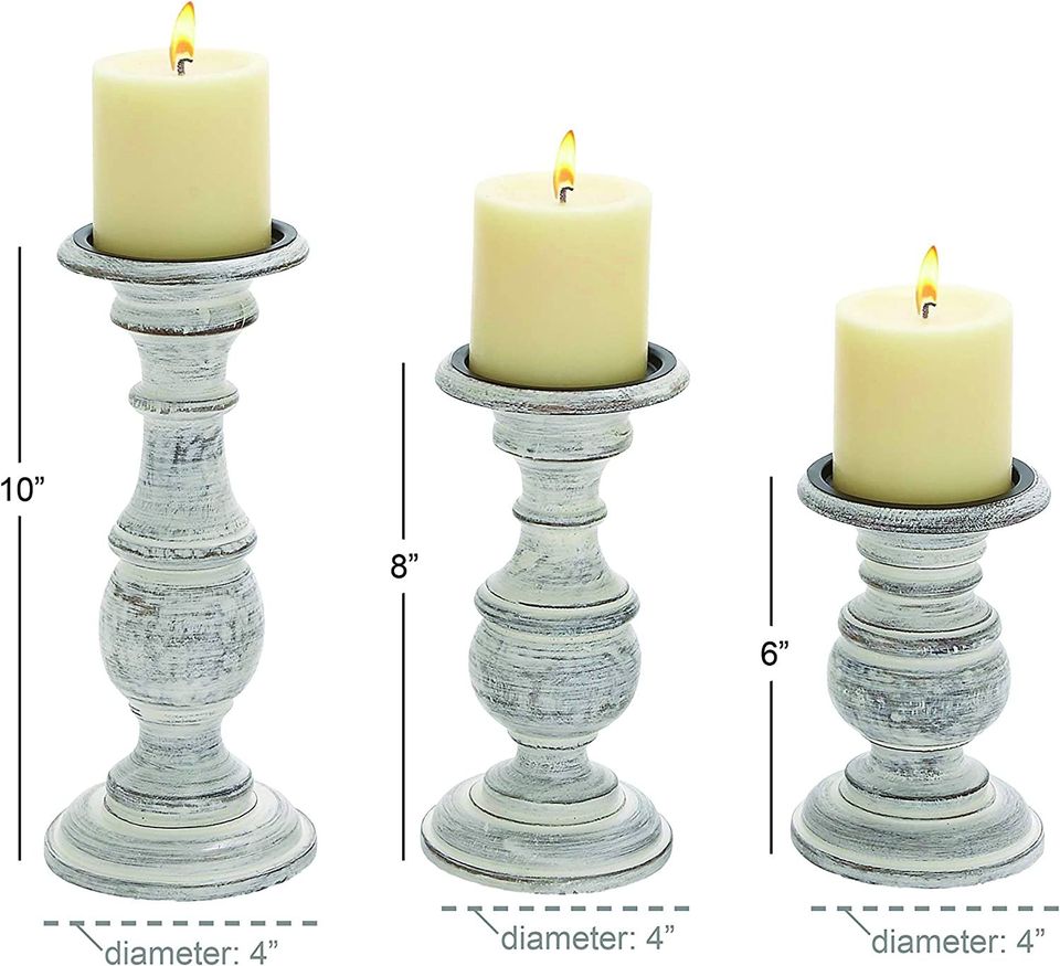 Set of 3 Traditional and Timeless Mango Wood Pillar Candle Holder