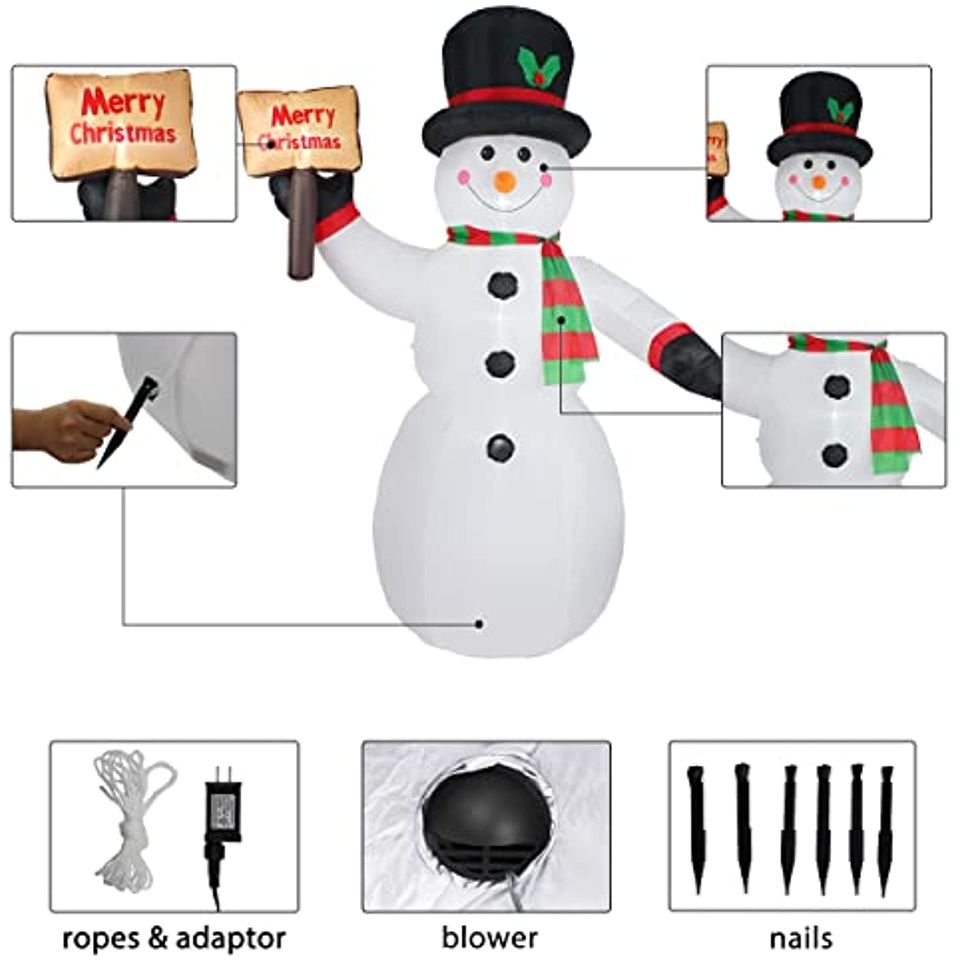 3.6Lbs 8Ft Snowman w/Board Christmas Inflatable Decorations Built-in LED