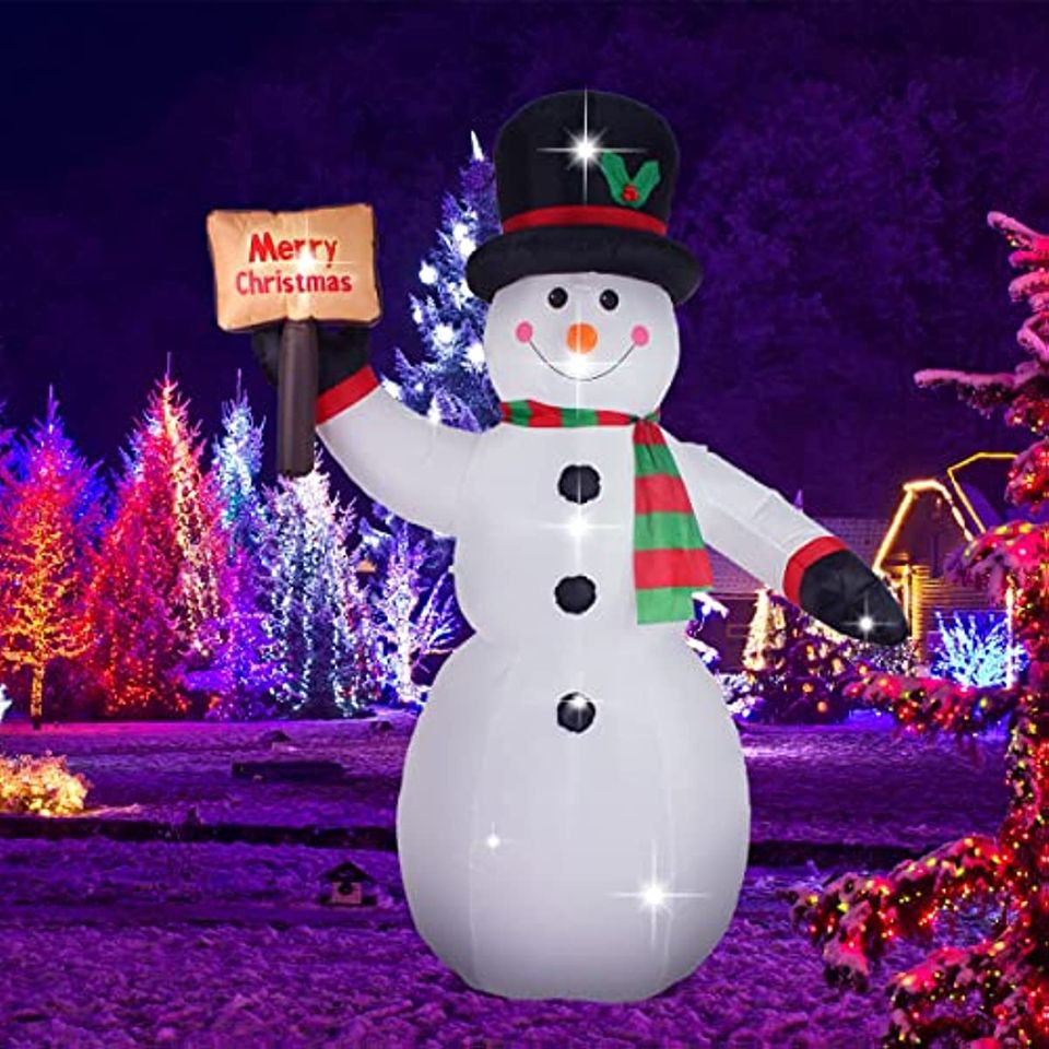 3.6Lbs 8Ft Snowman w/Board Christmas Inflatable Decorations Built-in LED