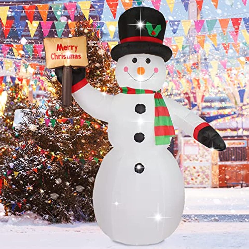 3.6Lbs 8Ft Snowman w/Board Christmas Inflatable Decorations Built-in LED