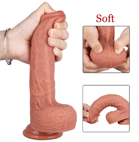 8 Inch Flexible Brown Silicone Dildo