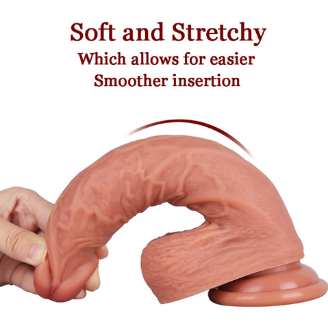 8 Inch Flexible Brown Silicone Dildo in Use