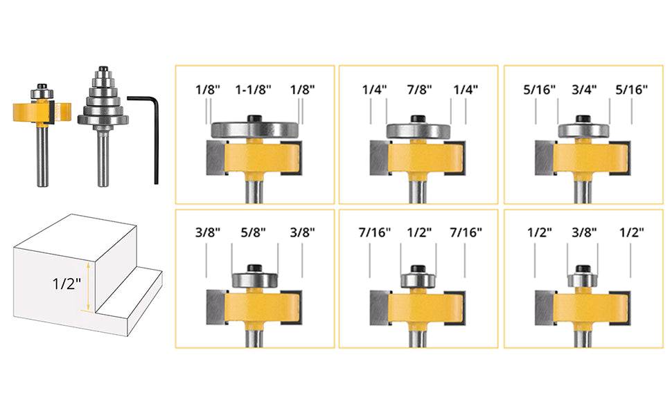 AMTOVL Rabbet Router Bit with 6 Bearings Set