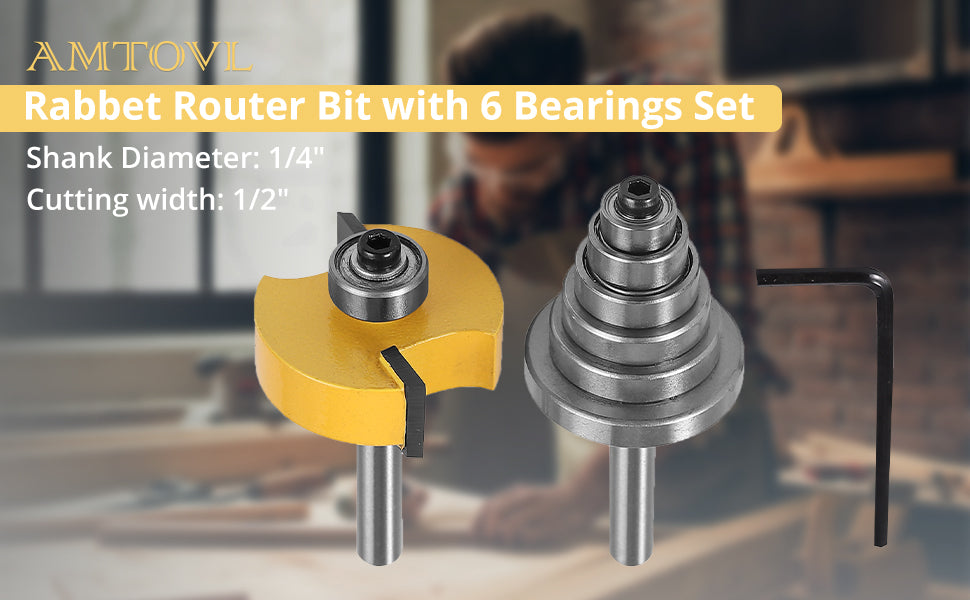 AMTOVL Rabbet Router Bit with 6 Bearings Set