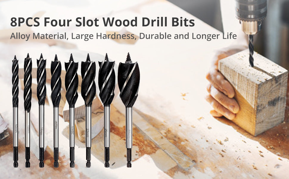 AMTOVL 8pcs Four Slot Wood Drill Bit