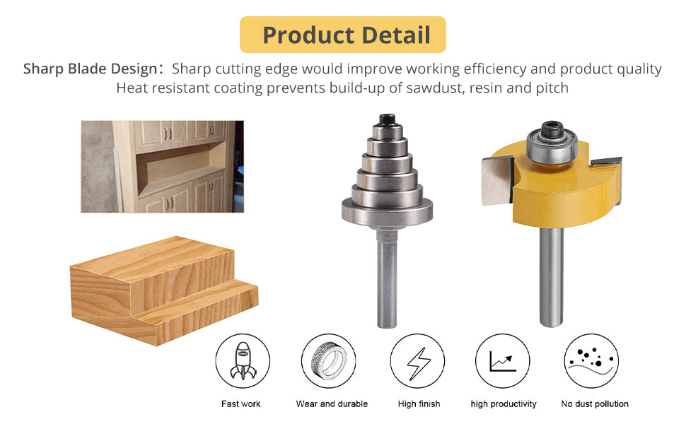 AMTOVL Rabbet Router Bit with 6 Bearings Set