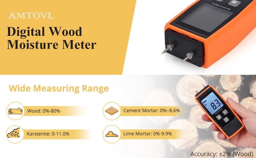 AMTOVL Digital Wood Moisture Meter Portable with Backlight LCD