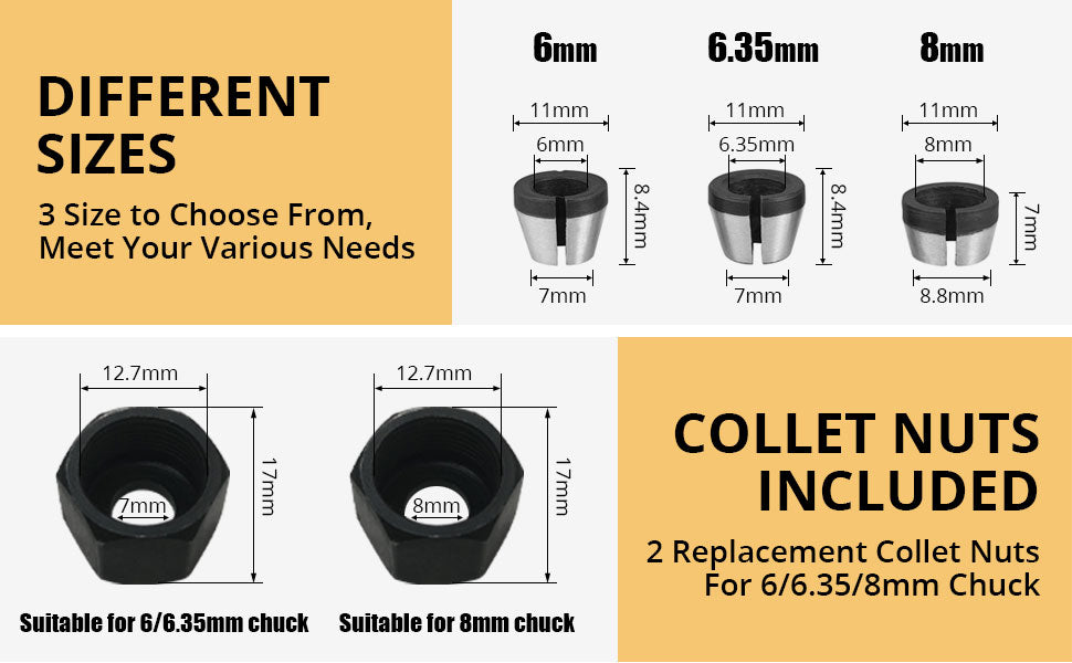 AMTOVL 6PCS Router Chuck Clamping Adapter