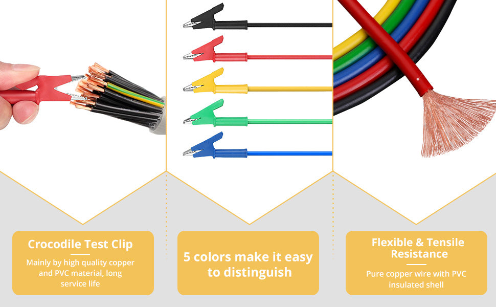 AMTOVL Double Ended Alligator Clips 5 PCS 15A Test Lead