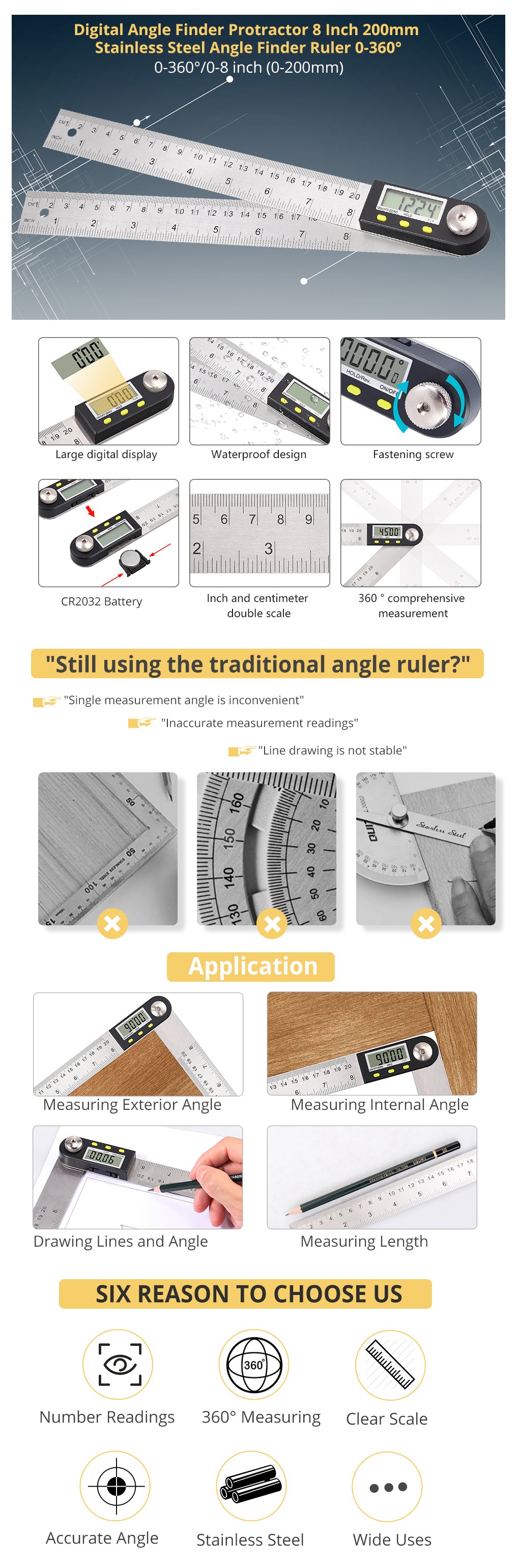 AMTOVL 8 Inch Digital Angle Finder Protractor