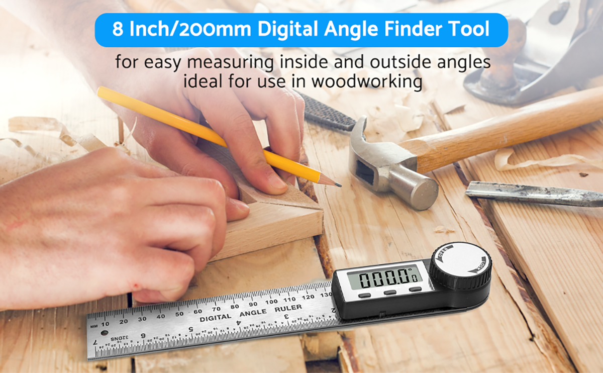 eSynic Digital Protractor 8 Inch/200mm Stainless Steel Electronic Angle Finder Ruler
