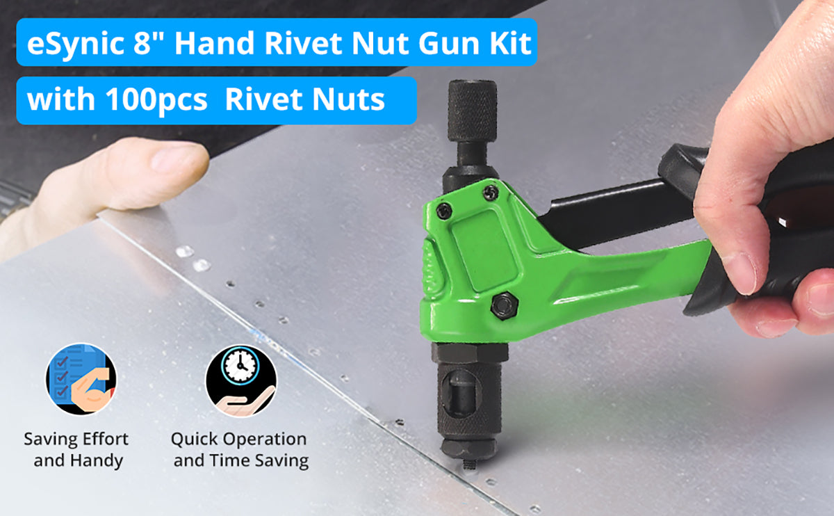 eSynic 8" Hand Heavy Duty Hand Riveter Kit Rivet Nut Gun Set