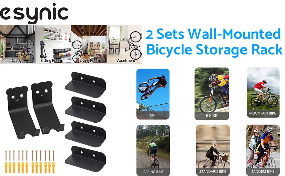 eSynic 6Pcs Heavy Duty Bicycle Wall Mount Pedal Hook - Black