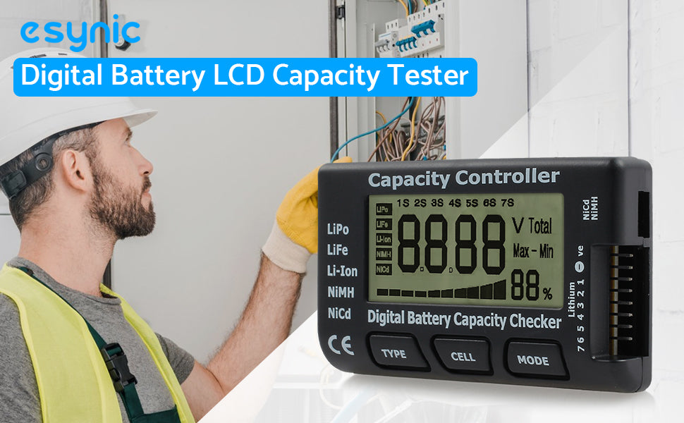 eSynic Digital Battery Capacity Tester Indicator LCD Battery Capacity Voltage