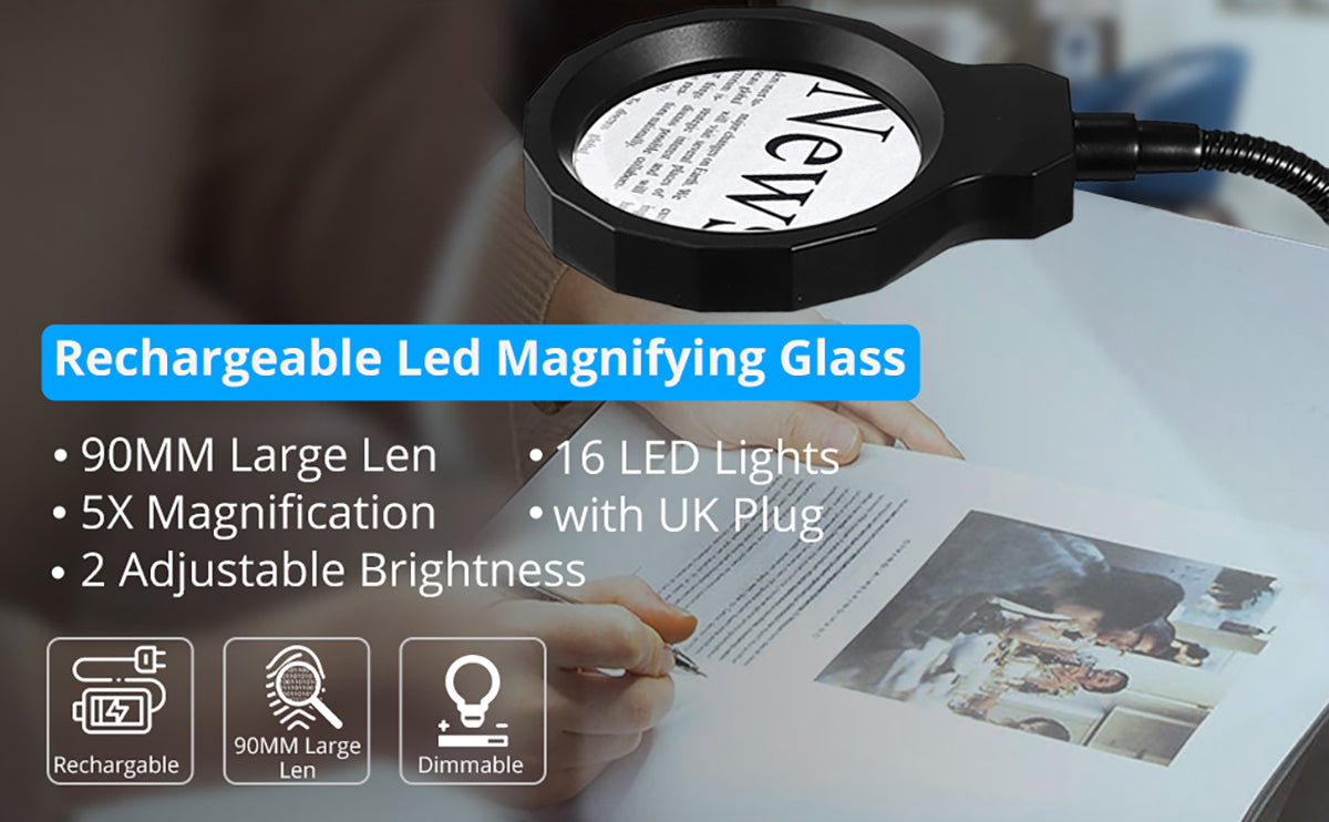 eSynic Handsfree 5X Magnifying Glass with Light