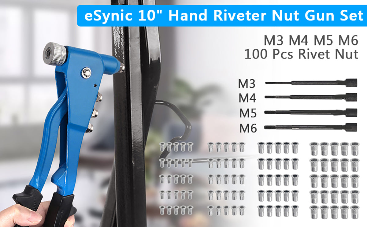 eSynic 100 Pcs Heavy Duty 10" Hand Riveter Nut Gun