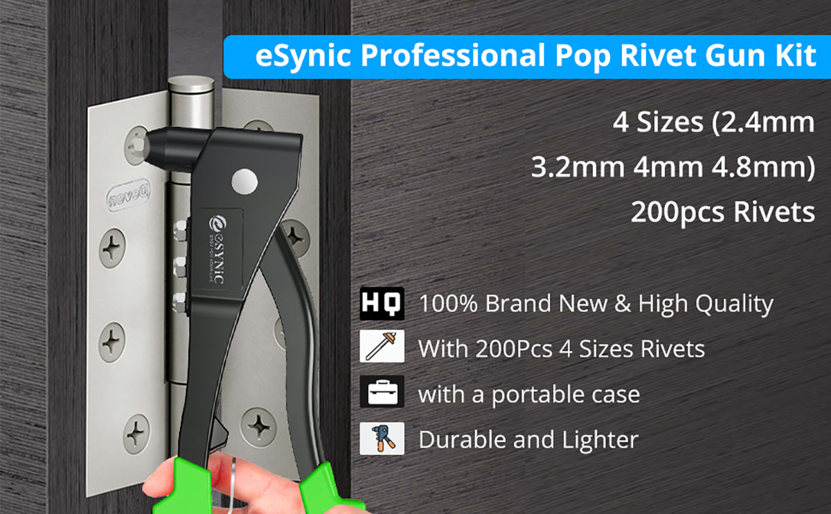 eSynic Professional Green Pop Hand Riveter Set Heavy Duty with 200pcs