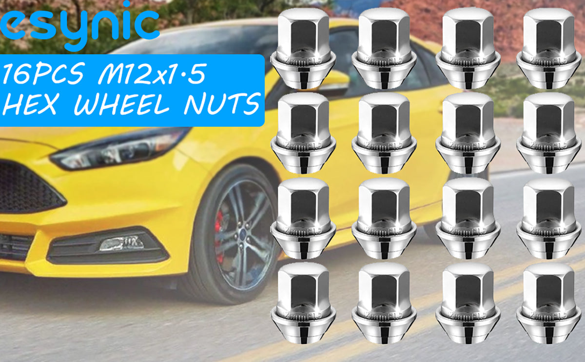 eSynic Professional 16 Pcs Hex Wheel Nuts M12x1.5 Set for Ford