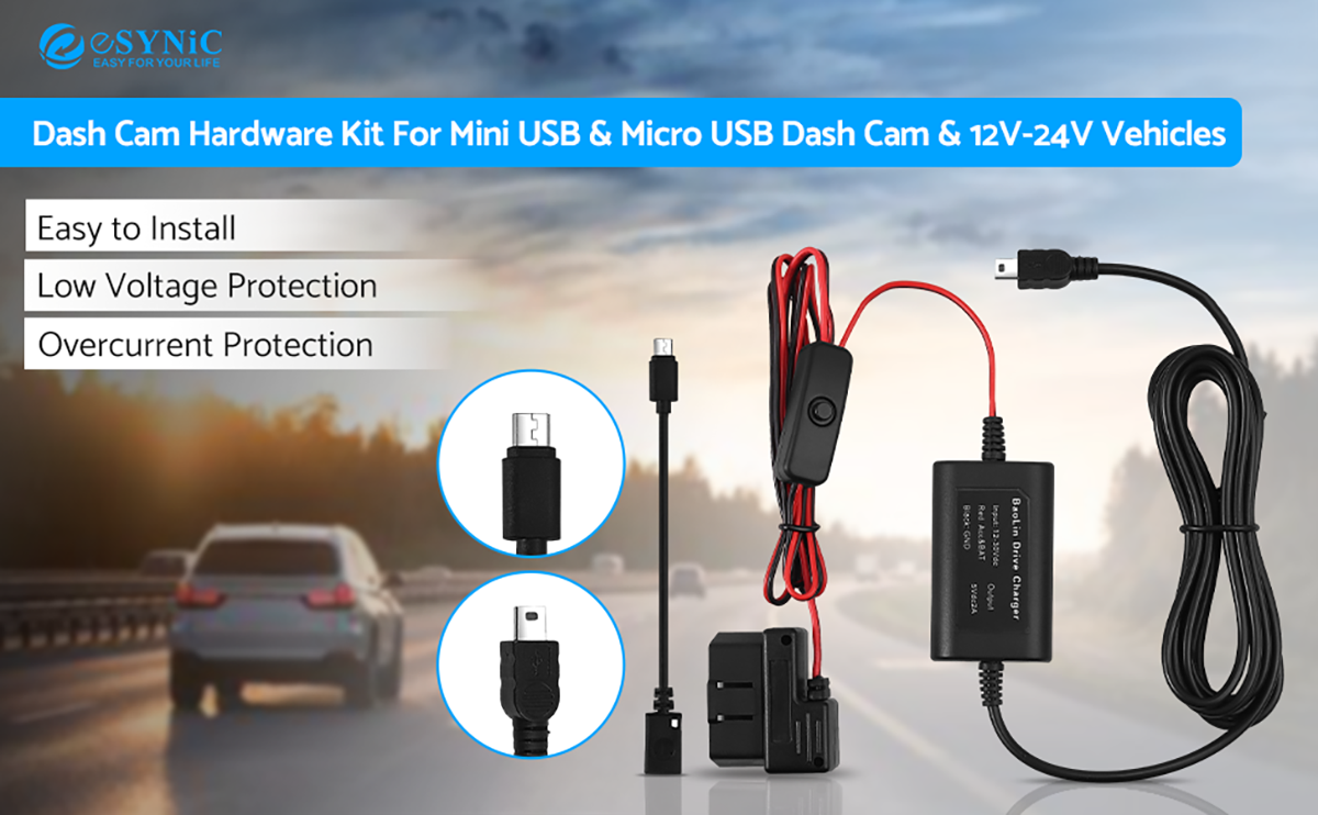eSynic OBD Dash Cam Hard Wire Kit Universal HardWire Fuse Box Car Recorder