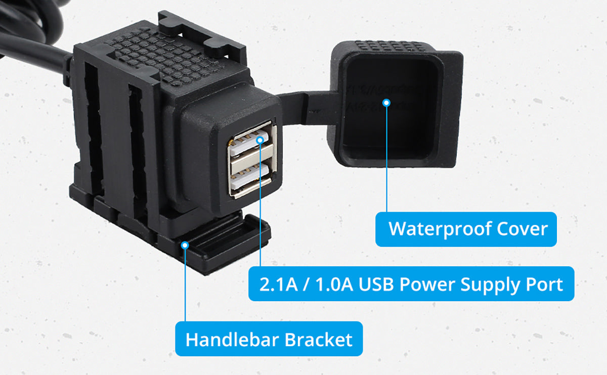 eSynic Motorcycle USB Charger Motorbike Phone Adapter Waterproof 2.1A 12V/24V