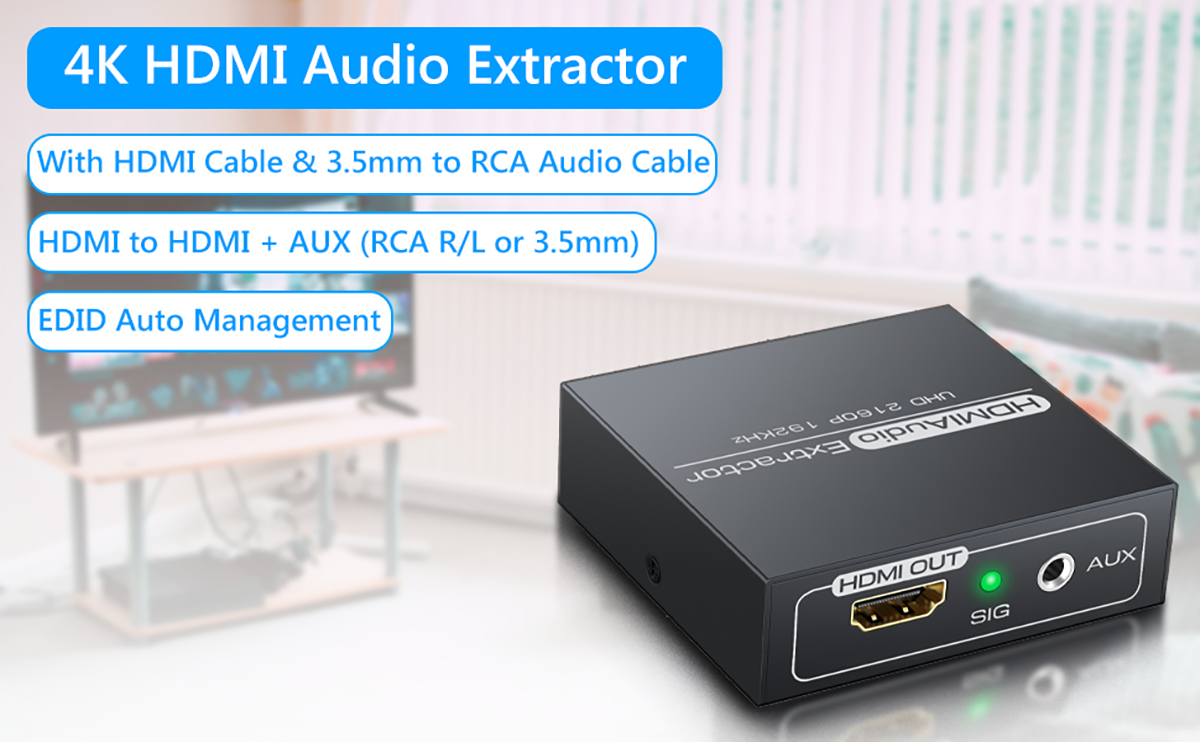 eSynic 4K HDMI Audio Extractor with HDMI Cable&3.5mm to RCA Audio Cable