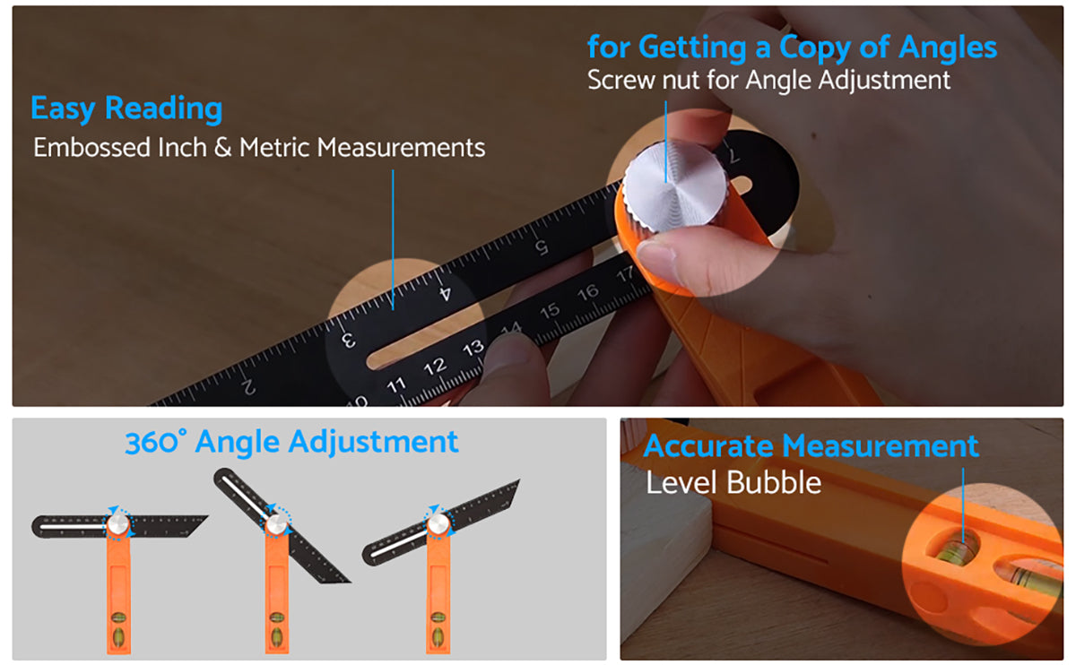 eSynic Professional 2Pcs Carpentry Squares Set 300mm Combination Square and 8-Inch Adjustable Sliding Bevel Gauge