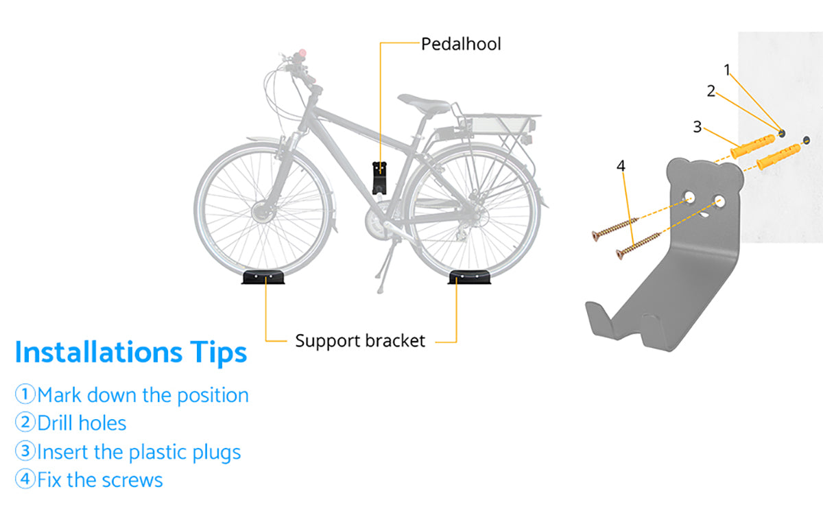 eSynic 6Pcs Heavy Duty Bicycle Wall Mount Pedal Hook - Black