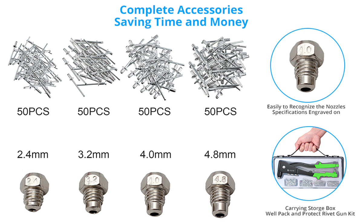 eSynic Professional Green Pop Hand Riveter Set Heavy Duty with 200pcs