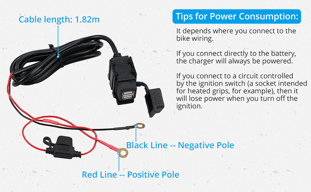 eSynic Motorcycle USB Charger Motorbike Phone Adapter Waterproof 2.1A 12V/24V