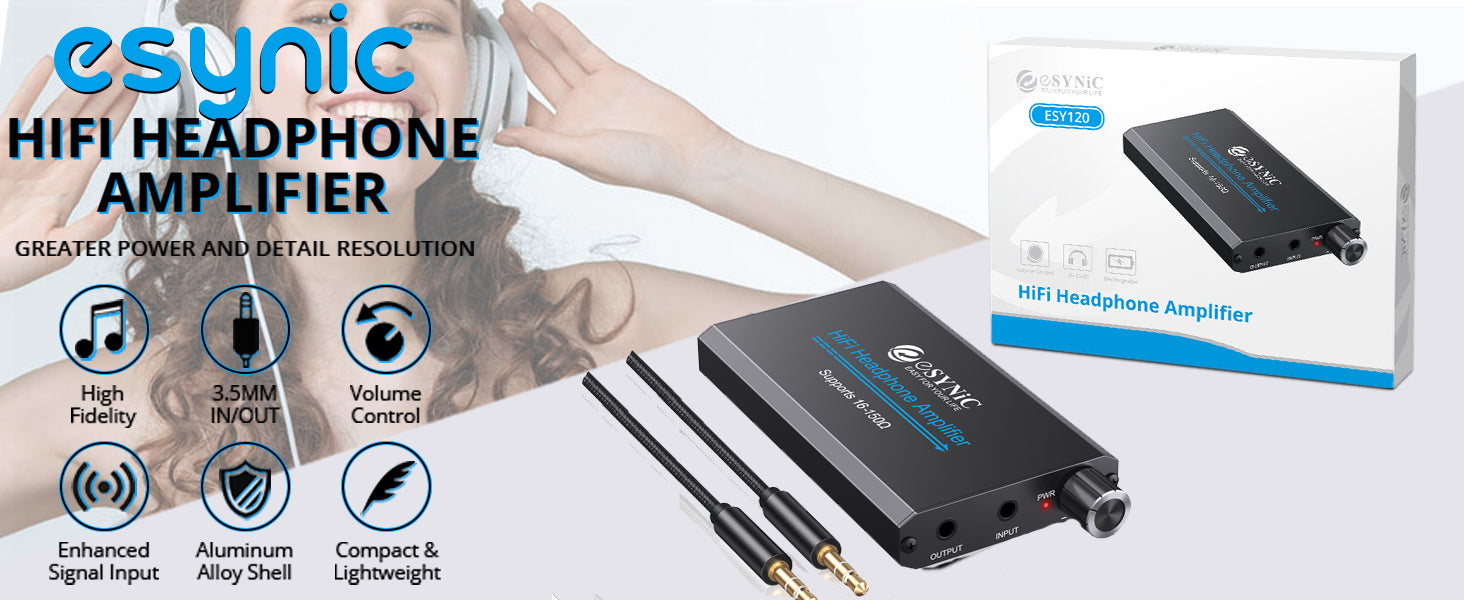 eSynic Portable Headphone Amplifier,HiFi Earphone Amp 3.5mm
