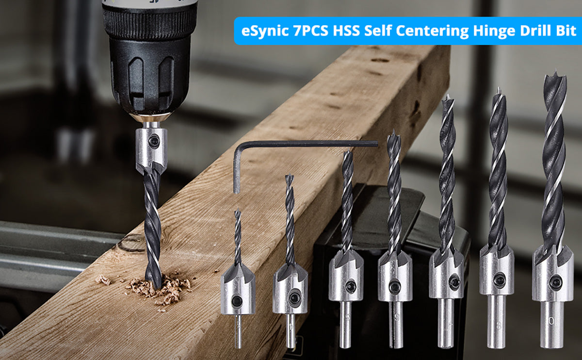 eSynic 7pcs HSS 5 Flute Countersink Woodworking Drill Bit Set
