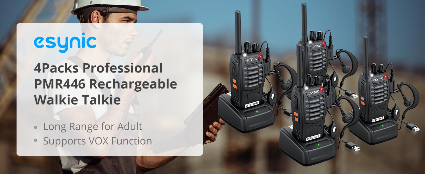 eSynic 4Pcs Professional Rechargeable Walkie Talkies 2 Way Radio