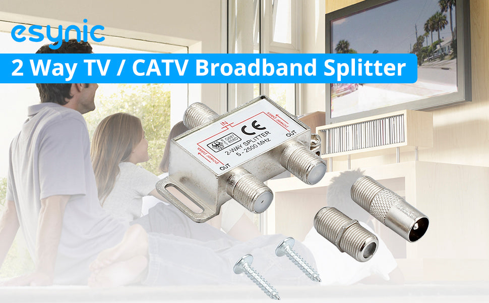 eSynic TV Aerial Splitter 2 Way Satellite Splitter F Type Splitter 5-2500MHz