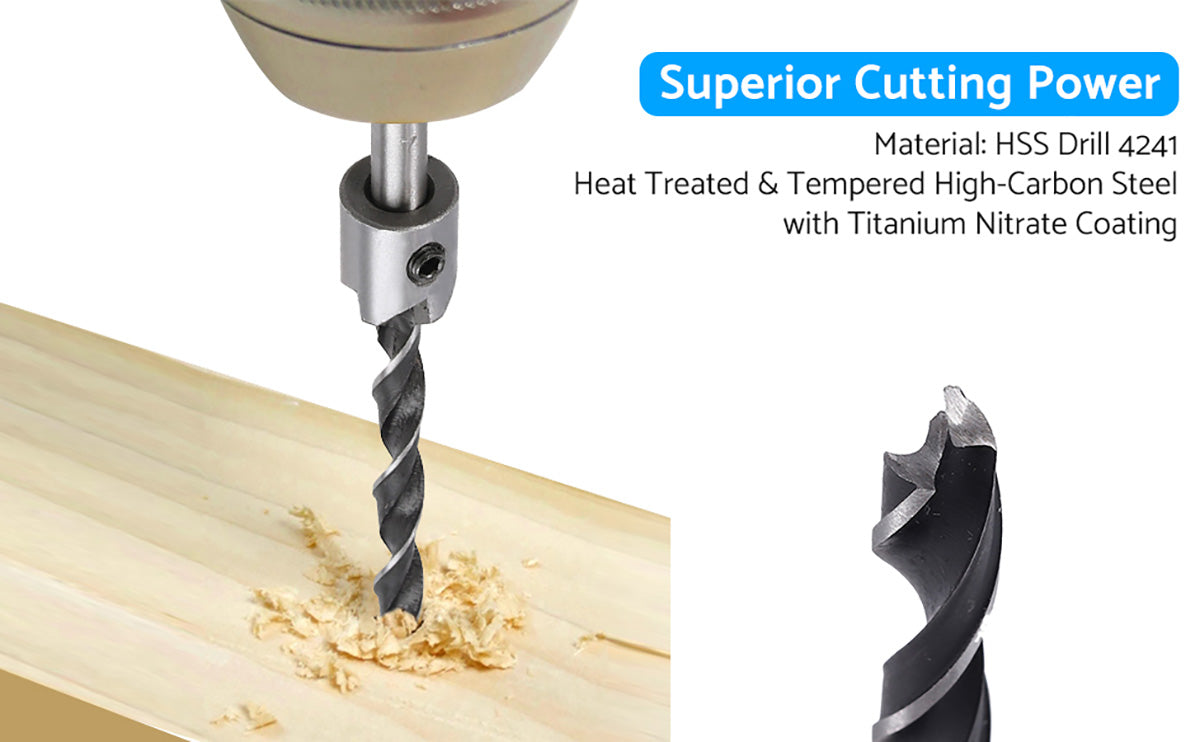 eSynic 7pcs HSS 5 Flute Countersink Woodworking Drill Bit Set