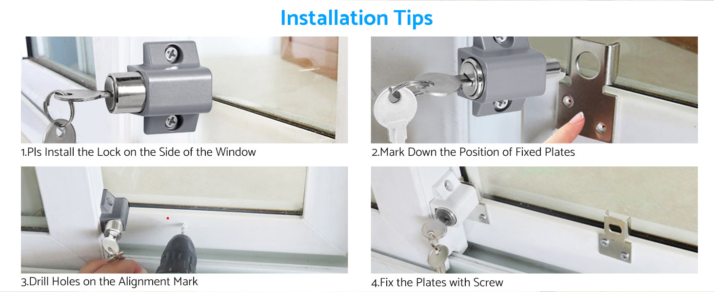 eSynic 2Pcs Sliding Door Lock Sliding Patio Door Latches Set - Silver
