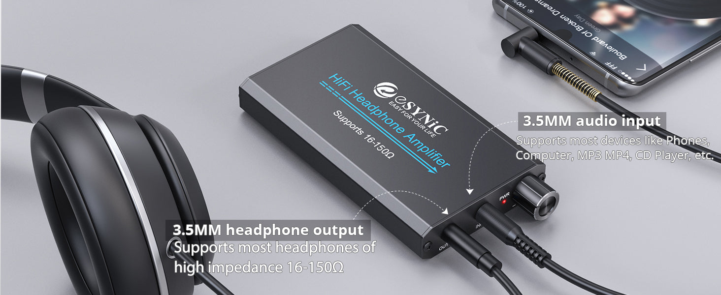 eSynic Portable Headphone Amplifier,HiFi Earphone Amp 3.5mm