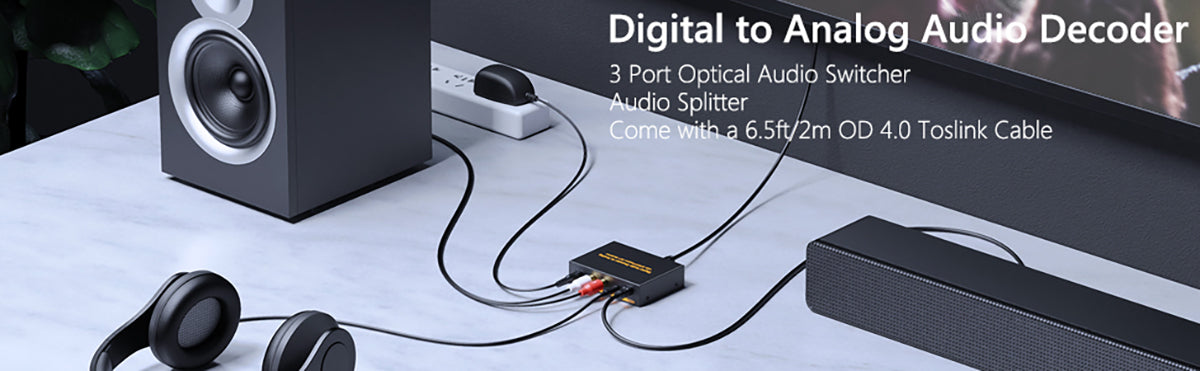 eSynic Digital to Analog Audio Converter 3 Port DAC Decoder Optical SPDIF