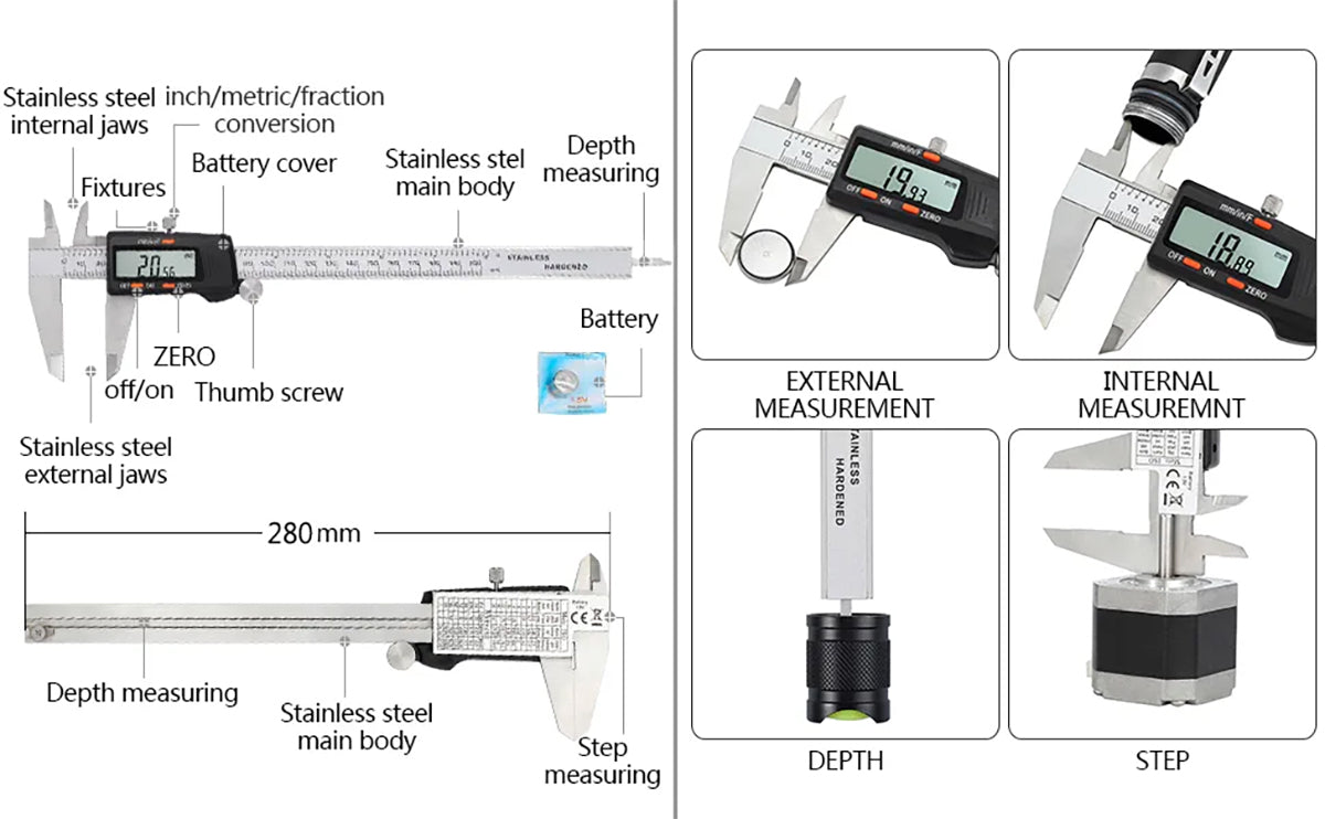 eSynic Digital Vernier Caliper 200 mm/ 8 Inch Stainless Steel