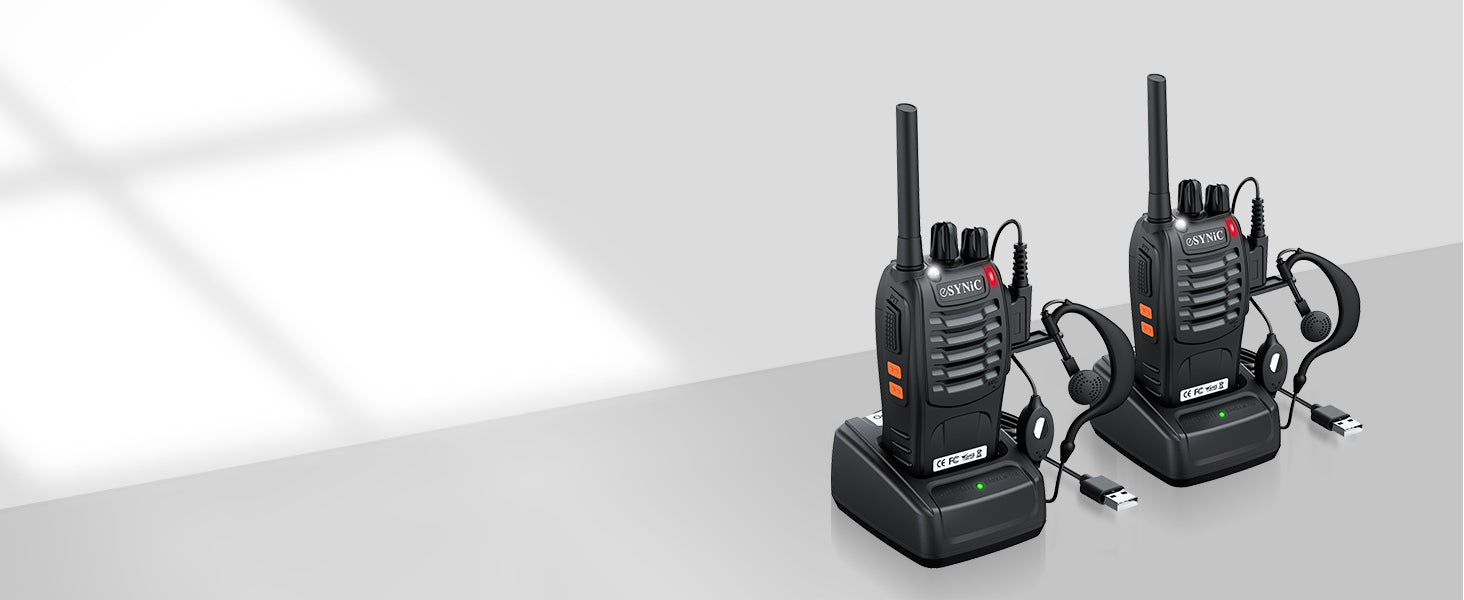 eSynic Paquete de 3 walkie talkies profesionales recargables para adultos,  radio de 2 vías de largo alcance, walkie talkie con auriculares, soporta